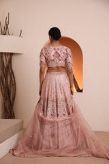 Zardozi dusky pink hand-embroidered raw silk lehenga
