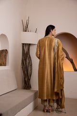 Silk Golden front placket kurta