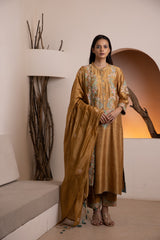 Silk Golden front placket kurta