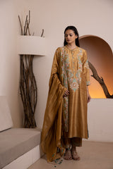 Silk Golden front placket kurta