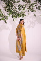Mustard grey front placket aari kurta set