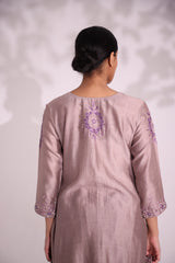 Lilac aari kurta set with one side embroidered dupatta and trouser