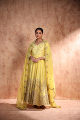 Anarkali in Chanderi silk with Dori work and bead work