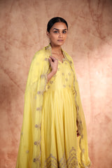 Anarkali in Chanderi silk with Dori work and bead work