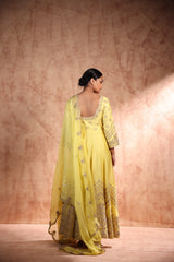 Anarkali in Chanderi silk with Dori work and bead work