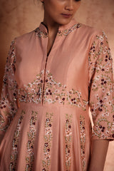 Onion pink thread work Anarkali in Chanderi silk with Resham