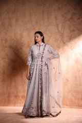 Sky blue thread embroidery Anarkali with Resham, bead and sequin work