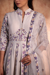 Sky blue thread embroidery Anarkali with Resham, bead and sequin work