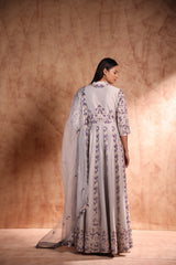 Sky blue thread embroidery Anarkali with Resham, bead and sequin work