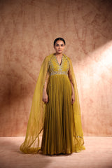 Mustard Anarkali in georgette base with hand embroidery