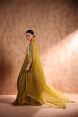 Mustard Anarkali in georgette base with hand embroidery