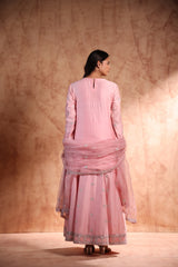 Pink Short kurta with panel plazo pant and adorned with Dori