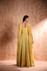 Pistachios green Printed Anarkali in Chanderi Silk with scatted sequin work