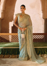 Mehraab Golden and Sage green Saree set