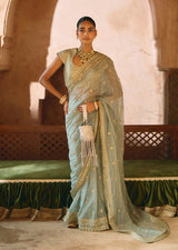 Mehraab Golden and Sage green Saree set