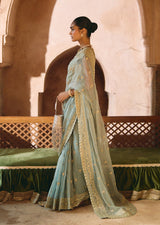 Mehraab Golden and Sage green Saree set