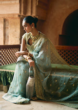 Mehraab Golden and Sage green Saree set