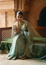 Mehraab Golden and Sage green Saree set