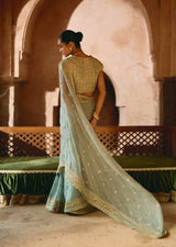 Mehraab Golden and Sage green Saree set