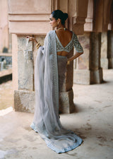Mehraab Powder Grey Hand embroidered Saree