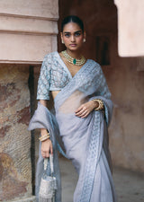 Mehraab Powder Grey Hand embroidered Saree