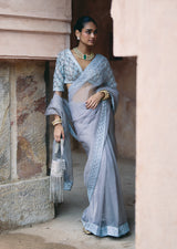 Mehraab Powder Grey Hand embroidered Saree