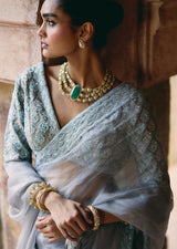 Mehraab Powder Grey Hand embroidered Saree
