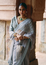 Mehraab Powder Grey Hand embroidered Saree