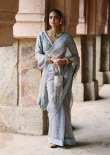 Mehraab Powder Grey Hand embroidered Saree