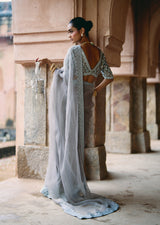 Mehraab Powder Grey Hand embroidered Saree