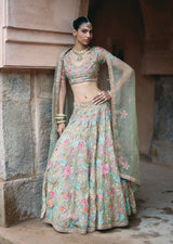 Mehraab Turquoise Multicolor Lehenga