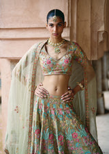 Mehraab Turquoise Multicolor Lehenga