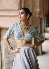 Mehraab Powder Grey Lehenga Set
