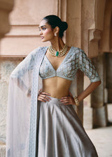 Mehraab Powder Grey Lehenga Set