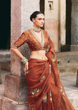 Mehraab Rust brown Saree set
