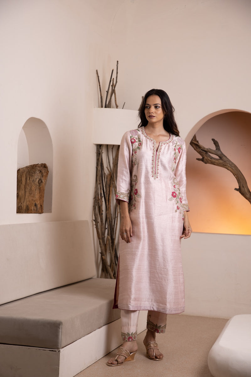 Rose gold Silk kurta with a chanderi silk dupatta