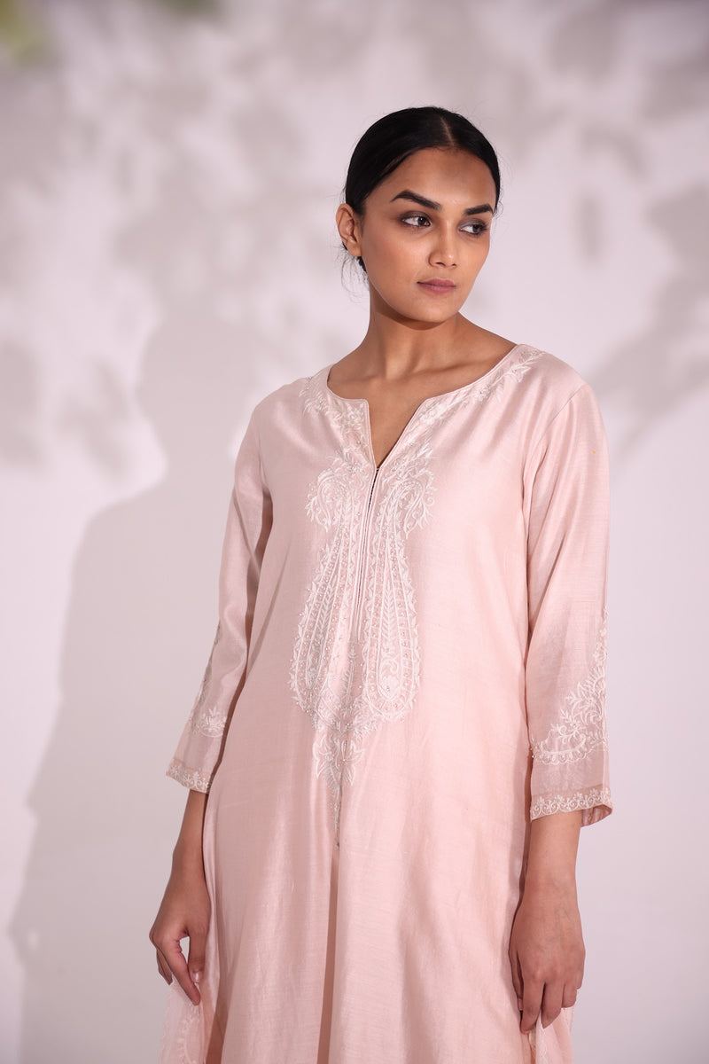 Pastel pink Ambi aari Chanderi kurta