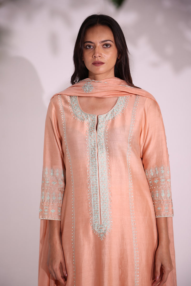 Peach aari kurta set